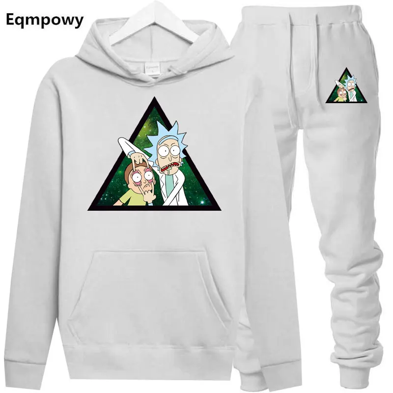

Autumn 2018 Set Running Sets Men Thick Fleece Hooded Rick And Morty Jackets Sport Pants Suit Men's Hiking Tracksuits Plus Size