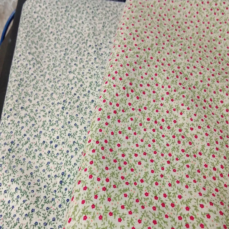 

So Pretty All Over Spring Green Lead Red & Blue Small Flowers 100% Cotton Poplin Fabric for quilting bedding cloth DIY sewing