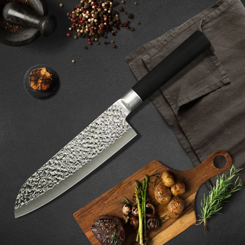 Кухонный нож шеф-повара Santoku нож для мяса фрукты овощи ножи 7 дюймов X50CrMoV15 японский резак из нержавеющей стали с резиновой ручкой