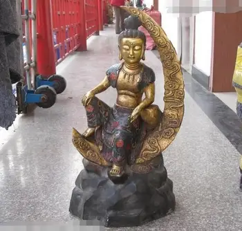 

26"China Bronze gilt Cloisonne Buddhism Classic Kwan-Yin Buddha Sit Moon Statue