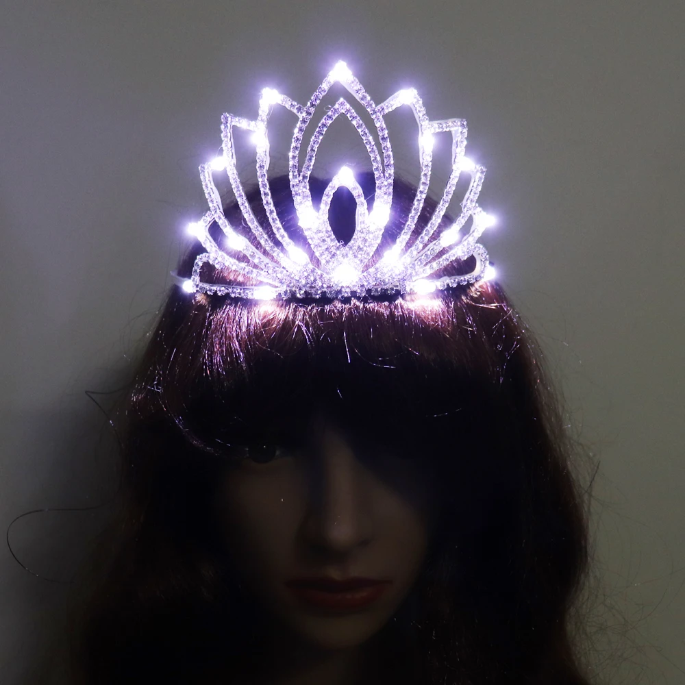 Светодиодный горный хрусталь корона диадема, Свадебная вечеринка мигающий для волос лента светодиодный Корона головная повязка сверкающий светящийся поставка головных уборов