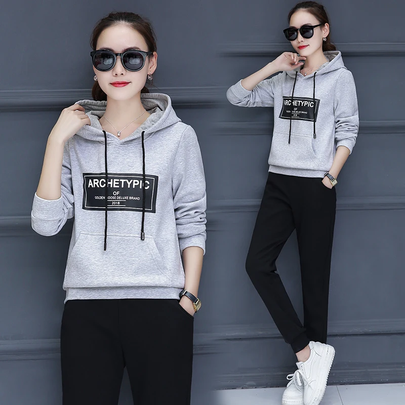 

2019 New Autumn Winter Women's Suit Casual Two Piece Set Sportswear Long Sleeve Hoodie + Pants 2 piece set women Plus Size 3XL