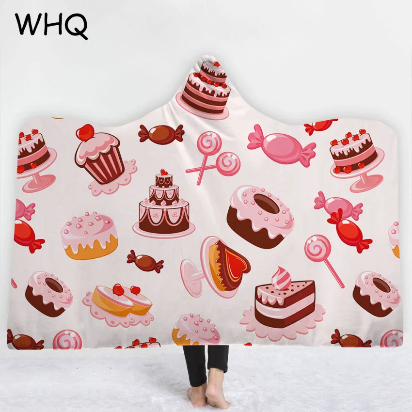 

WHQ Wearable Hooded Blanket Birthday Cake Winter Thick Blanket Sofa Bedding Throw For Adults Kids Christmas Gift Cobija Cobertor