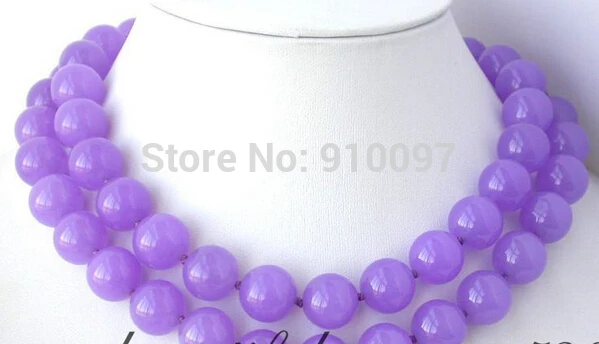 

free shipping >32" 14mm round nature purple bead necklace
