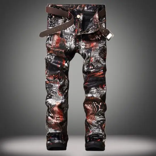 Hot Mens Retro Colors Jeans pantalon homme New Europe Funky Patches Distressed Jeans slim fit Straight Leg Rock Jeans