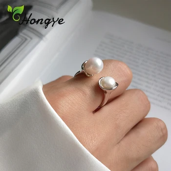 

Hongye Adjustable Baroque Pearl Ring Chic Beaded Bridal Wedding Jewelry Personalized Gifts for Friend Ladies 925 Sterling Silver