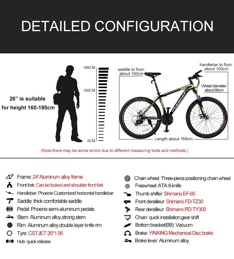 Sale Phoenix 24 Speed Bicycle Mens Road Bike Aluminum Alloy Frame Cycling Double Disc Drake 26inch Racing Bicycle MTB Mountain Bike 5