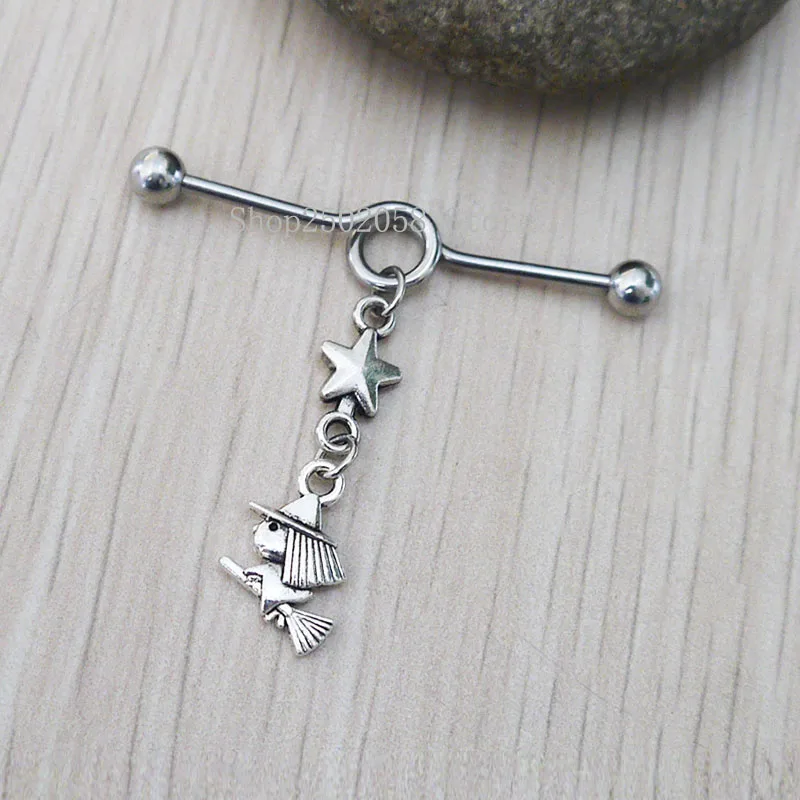 2pcs Star Industrial Barbell piercing Ear Jewelry Double Piercing Charm Belly Button Rings Women Earring Body jewelry | Украшения и