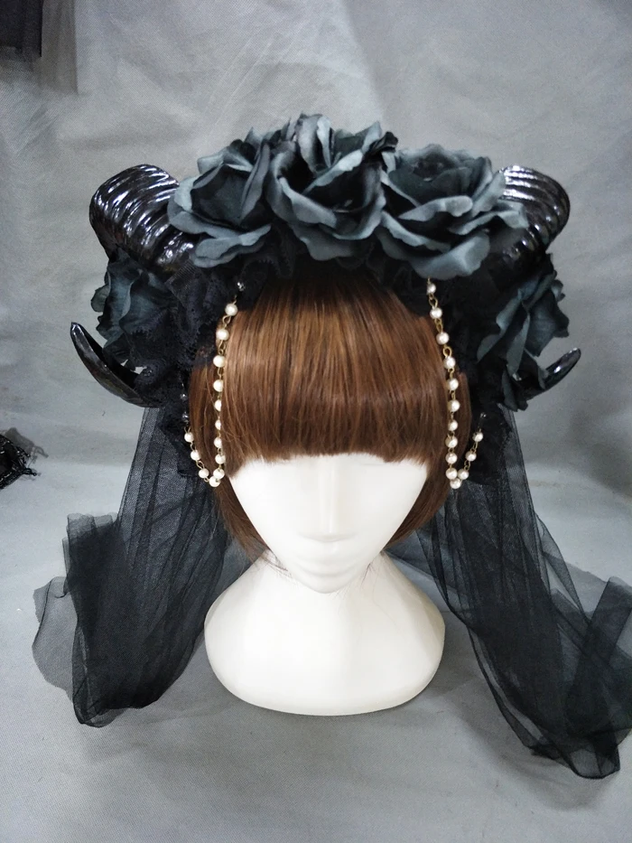 Черные ведьмы вамп Готический Рог Пан цветок Корона повязка на голову Хэллоуин Коктейльные Вечерние головные уборы модные аксессуары для платьев