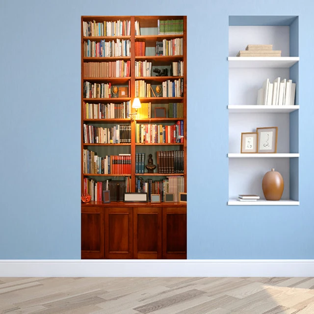 Door Murals Sticker Book Shelf Mural Bookcase Wall Paper Door Murals Sticker Book Shelf Mural Bookcase Wall Paper Decals For Home Art Decoration