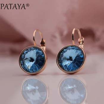 

PATAYA 328 Anniversary 585 Rose Gold 8 Colors Round Crystal Dangle Earrings Women Wedding Party Luxury Fine Jewelry Accessories