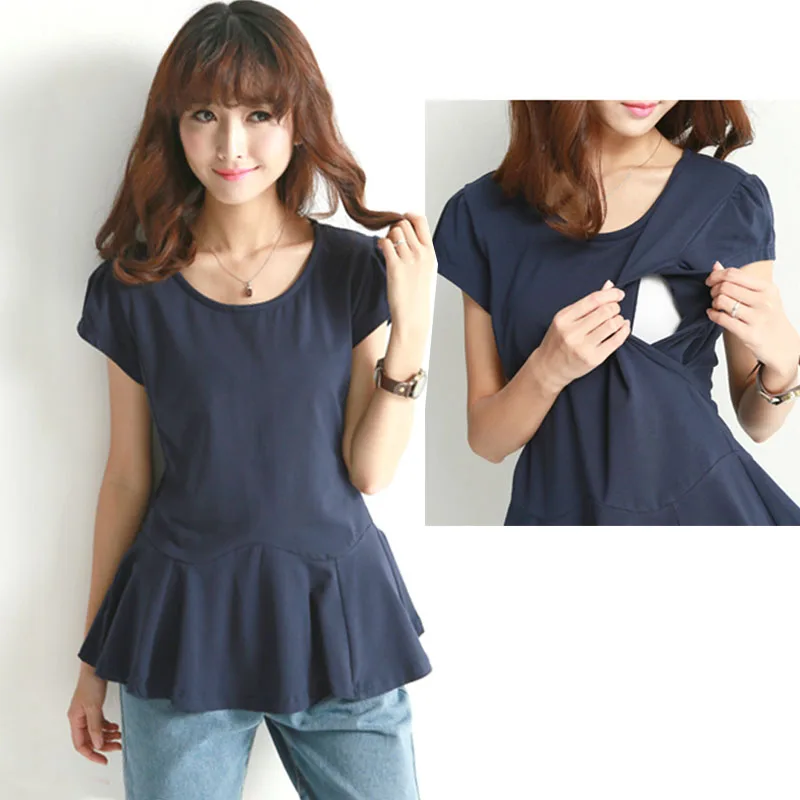 Nursing Top Cotton Breast Feeding Maternity Clothes Short Sleeve Tee