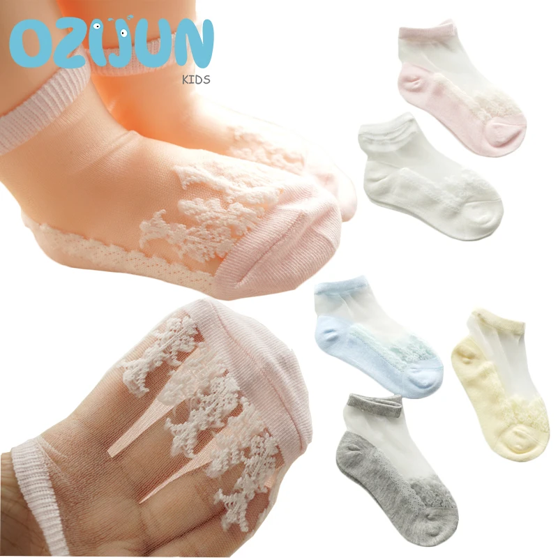 

5 Pairs/lot Retro Vintage Floral Ultra-Thin Crystal Socks Baby Girls Transparent Silk Socks Children Mesh Socks Invisible Socks
