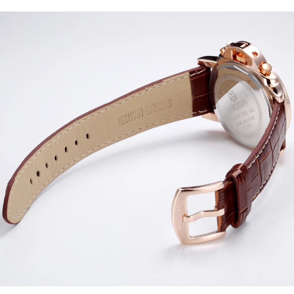 MEGIR Chronograph Casual Watch Men Luxury Brand Quartz Military Sport Watch Genuine Leather Men's Wristwatch relogio masculino