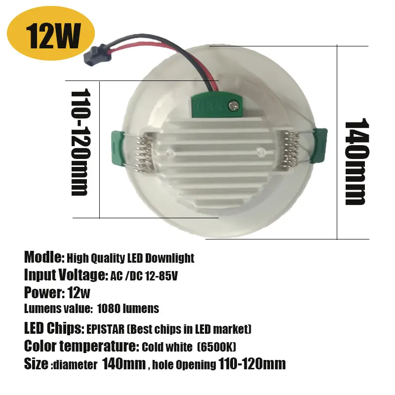 Светодиодный панельный светильник, светодиодный потолочный светильник 12 В 24 в 36 в 48 В, встраиваемый круглый светильник 18 Вт 15 Вт 12 Вт 9 Вт, светодиодные лампы для дома, кухни, точечный светильник - Испускаемый цвет: Downlight 12W