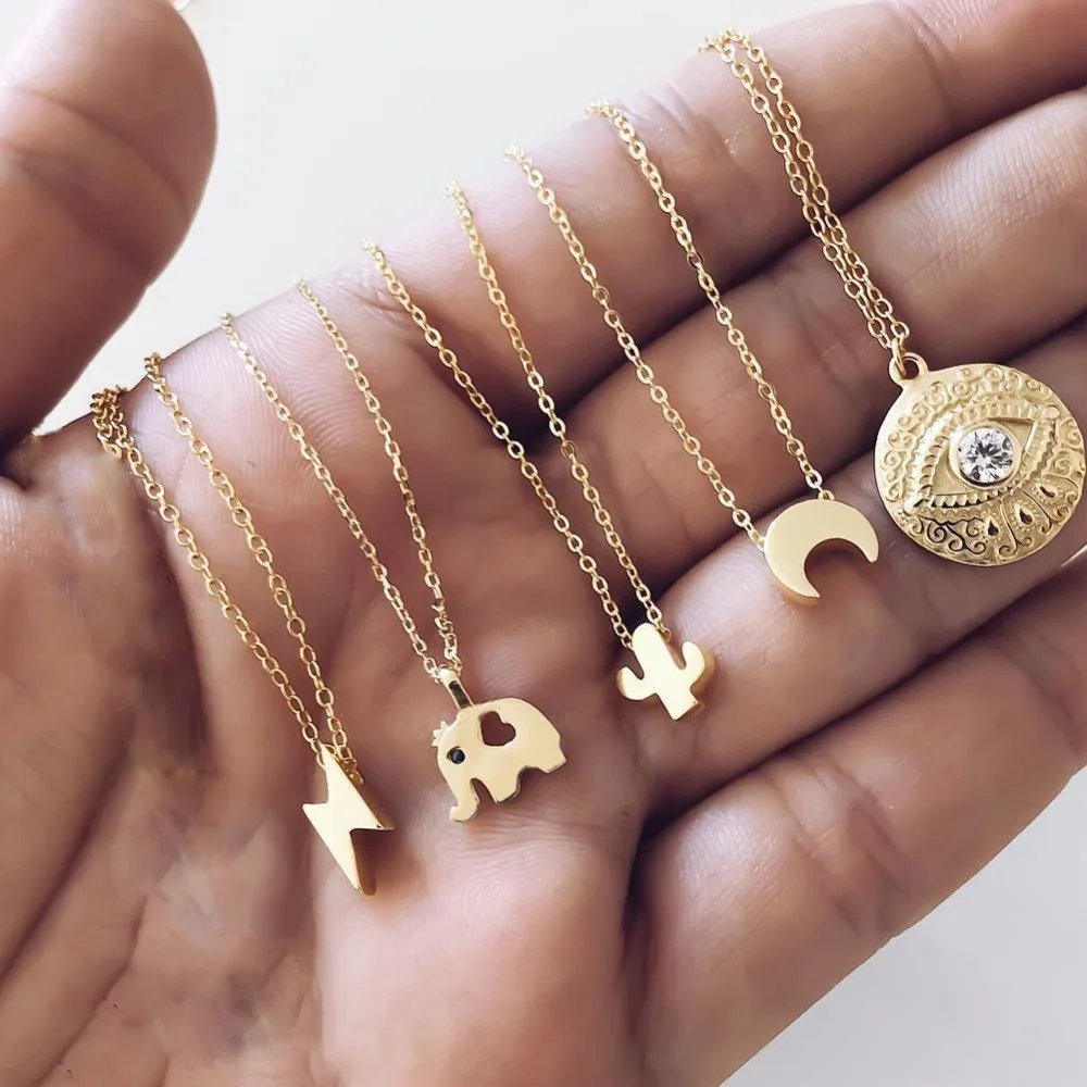 

Gold Necklace Long Necklaces Women Moon Evil Eye Necklace Statement initial Pendant Gold Chain Gifts For Women