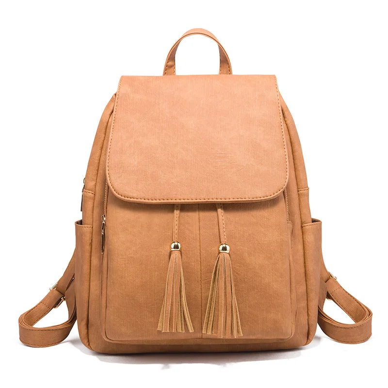 BRIGGS Модный женский рюкзак с кисточками, школьные рюкзаки из искусственной кожи для девочек-подростков, винтажный женский рюкзак, повседневный рюкзак Mochila - Цвет: brown backpack