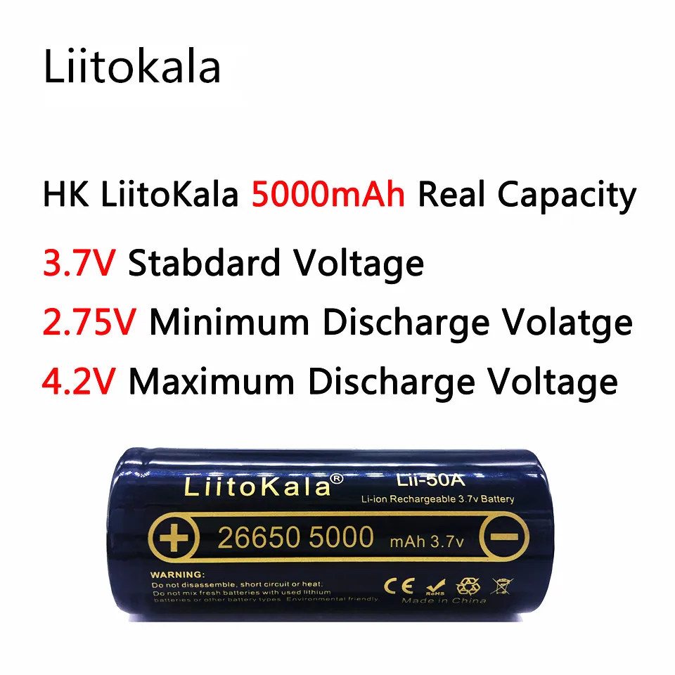 6 unids lii-50a liitokala 3,7 v 5000 mah 26650 bateria inr 26650-20a baterias recargables para linterna/microfono