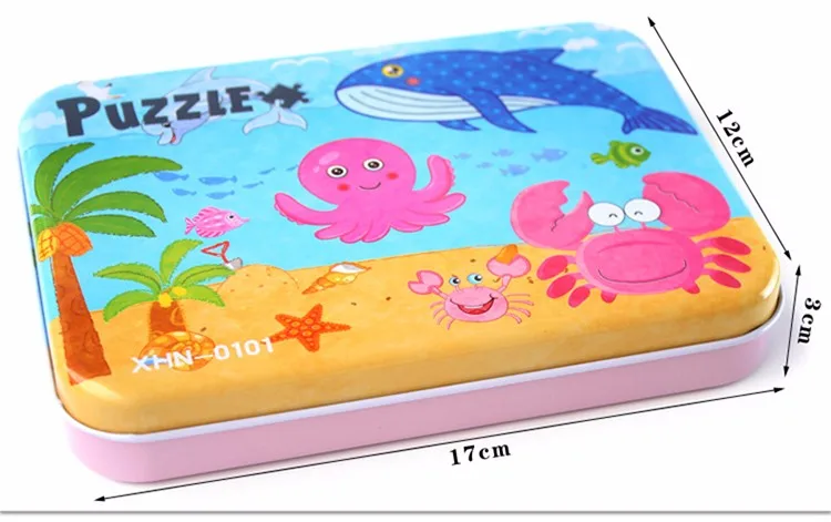 Детские игрушки четыре дизайн мультфильм головоломки железный ящик деревянный дошкольного образования Деревянные игрушки Монтессори