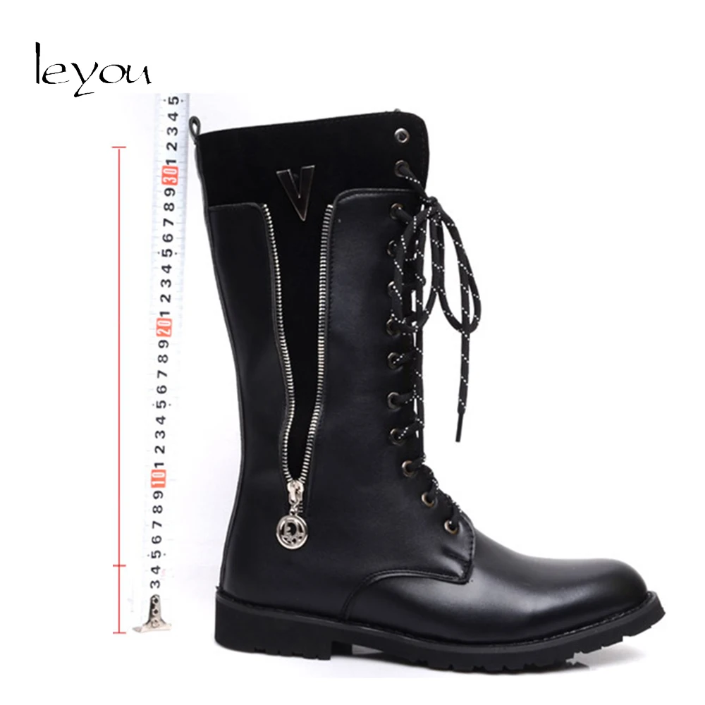 Fur Moto Mode Noir Hiver En Hommes Black Chaussures Martin Bottes Automne Marque Tirette black Au Genou Cuir Nouvelle 8qwr8ST