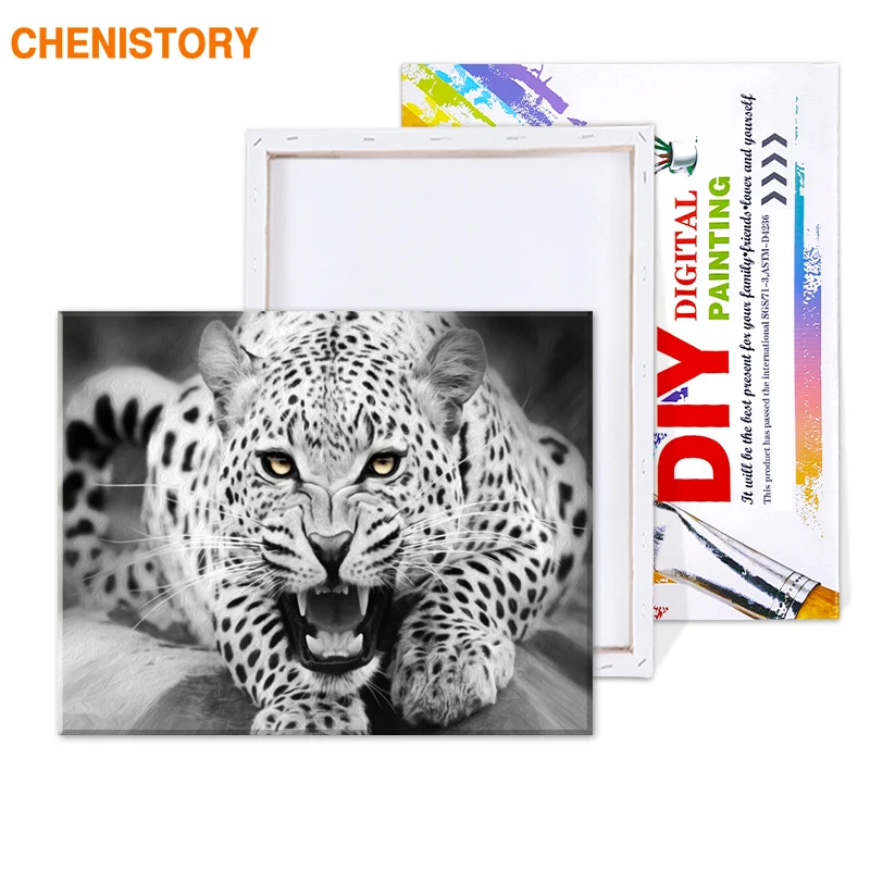CHENISTORY Frameless DIY Painting By Numbers Leopard Animals Modern Wall Art Canvas Painting Handpainted For Unique Gift 40x50cm