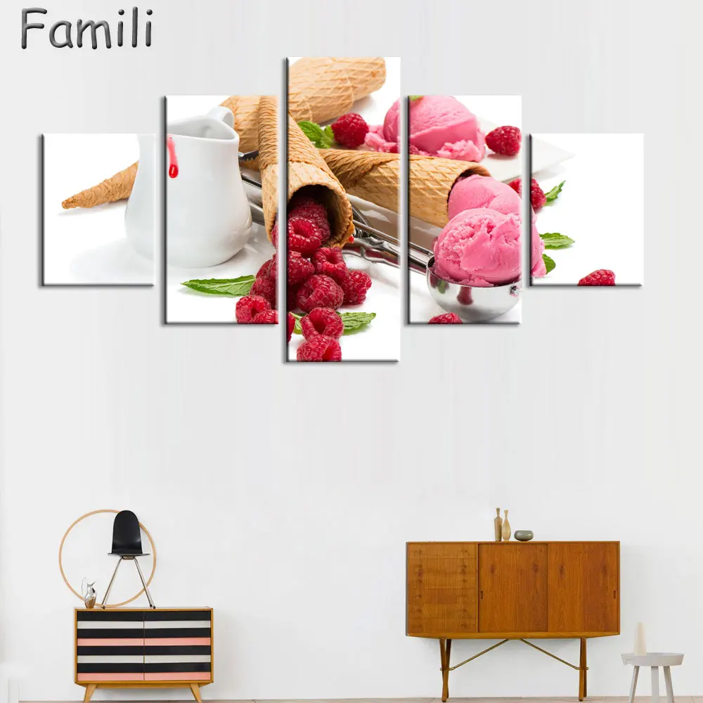 

5Panel Ice Cream And Cup Of Modern Canvas Print Painting Wall Art Picture For Kitchen Room Decoration Artwork Unframed