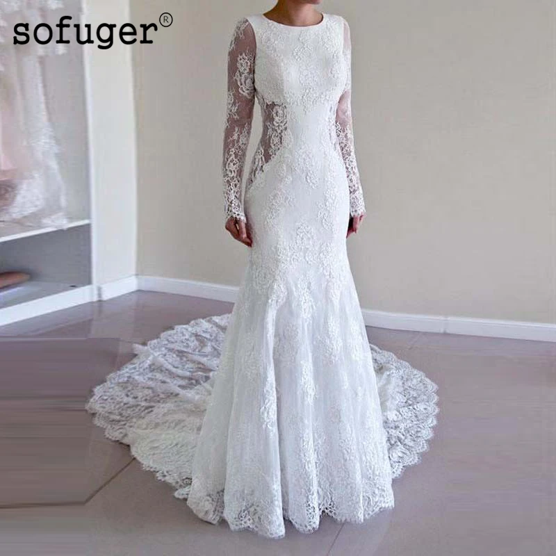 Grandescuento 2019 Senora Encaje Sensual Sin Espalda Vestido De Novia Sirena Vestidos De Novia Blanco Personalizado May 2020