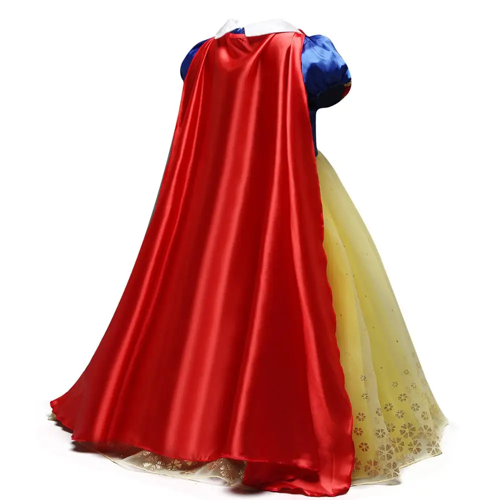 Платье принцессы Белоснежки для девочек; костюм для девочек; Детские костюмы с пышными рукавами и длинным плащом; нарядное детское платье для дня рождения