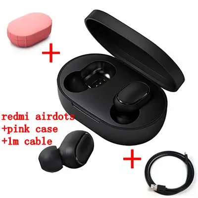 Xiaomi Redmi Airdots Xiaomi беспроводные наушники Голосовое управление гарнитура TWS Bluetooth 5,0 гарнитура Стерео шумоподавление управление краном - Цвет: CN Add cable pink