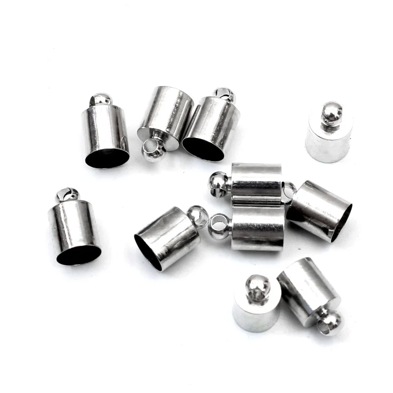 

50Pcs 6x10mm White K Metal Jewelry Findings Beads End Caps Connectors For Jewelry Making Accessories Diy For 4-5mm Leather Cord