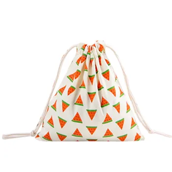 

drawstring bag women 3 size small medium large Unisex Cartoon Printing Linen Drawstring Bag Travel Backpack Packet Size