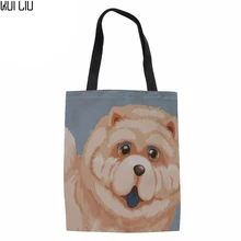 Холстяные мешки с Для женщин чау принт Сумки из натуральной кожи женские Симпатичные сумки для покупок большая сумка Eco для рециркуляции женщин белье пляжный пакет