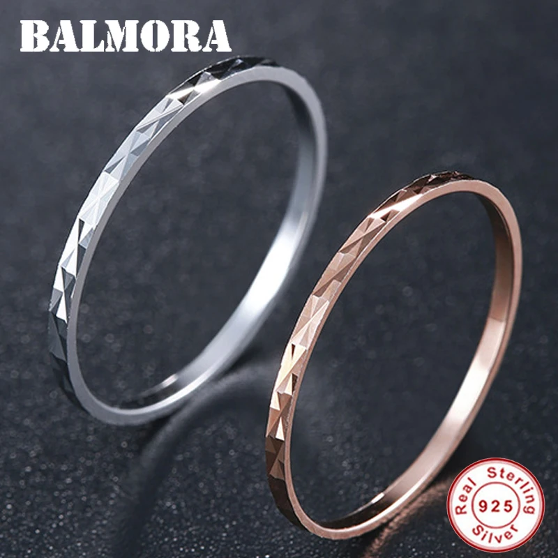 

BALMORA 1 Piece 925 Sterling Silver Simple Couple Stacking Wedding Band Rings for Women Lady Romantic Elegant Fashion Jewelry