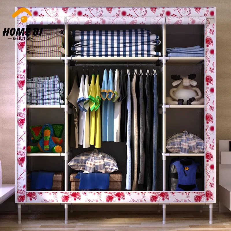 The new large capacity Easy assembly length 142 * W 44 H 171cm bold steel cloth wardrobe shipping | Мебель