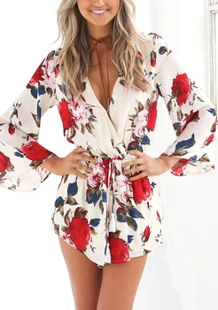 

Hot Women Ladies V Neck Pretty Flower Full Sleeve Cotton Jumpsuit Size S M L XL