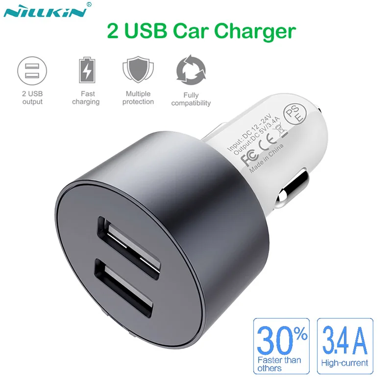 

Nillkin 2 Ports Mini USB Fast Charging Car Charger for iPhone X XR XS Max 8 7 Car Adapter for Samsung Galaxy Note 9 8 S8 S9 S10+