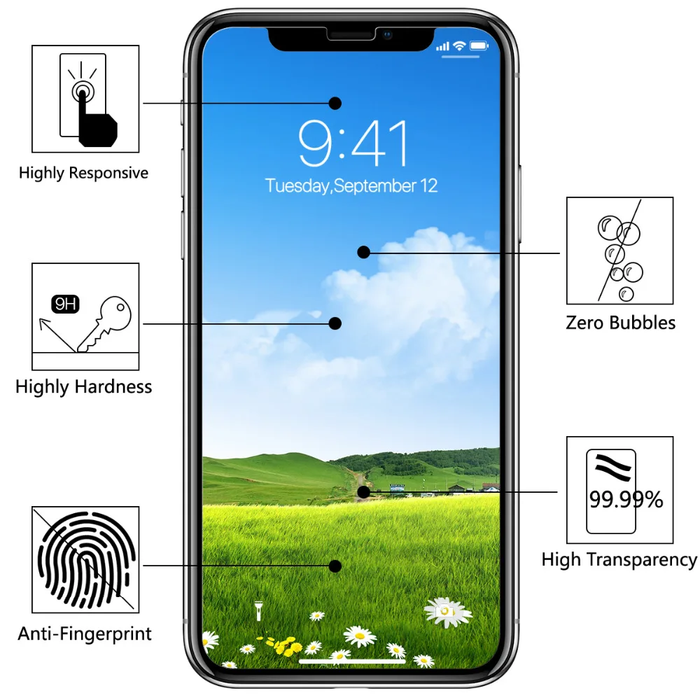

2PCs 3PCs 6PCs Screen Protector Tempered Glass For IPhone X HD Transparent Screen Protector With Free Foil Tool Anti-fingerprint