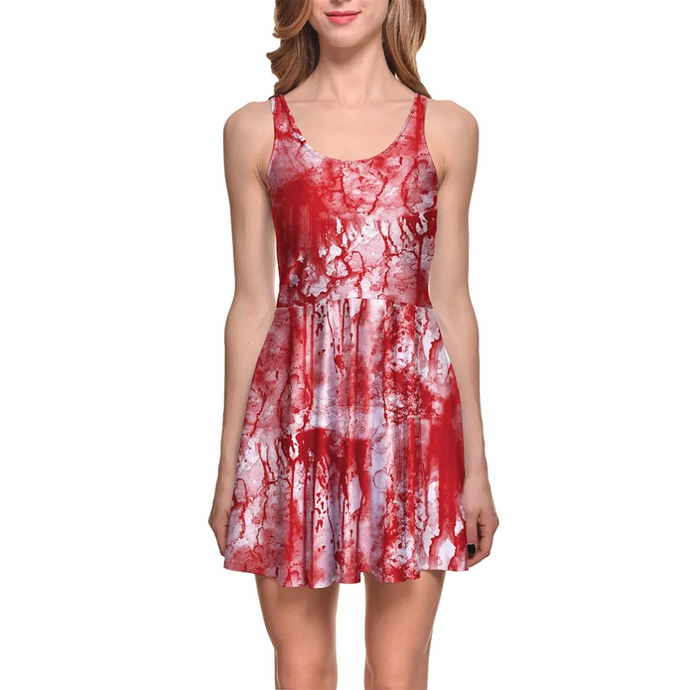 Dress New Arrival Summer Halloween Women's Sexy Casual Digital Print Bloody Red Flame Evil Dress