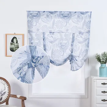 

Urijk Blue Roman Curtains Tulle Short Kitchen Curtains Up And Down Pulling Curtains For Living Room Balcony Window Decor