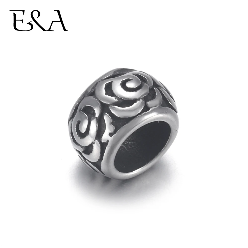 

4pcs Stainless Steel Rose Flower Drum Bead 6mm Large Hole for Jewelry Bracelet Making Metal Beads DIY Supplies Parts