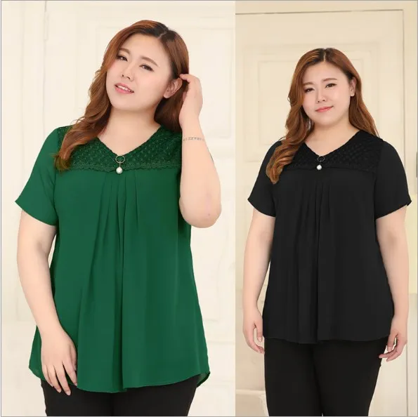 Summer Blouse Shirts 2019 10XL Plus Size Office Workwear Feminina Women blouse Lace Patchwork Chiffon HJ777 |