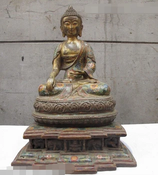 

FREE SHIPPING 002640 19"Tibet Buddhist Fane Pure Bronze Gilt cloisonne Shakyamuni Buddha statuary