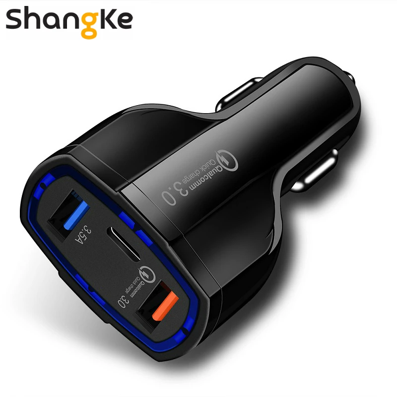 شاحن سيارة سريعة تهمة 3.0 نوع-C 3.5A العالمي Usb شاحن سيارة ثنائي USB السلامة شاحن سريع للهاتف المحمول ل iphone samsung