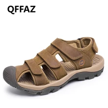 QFFAZ/Вьетнамки; летние мужские сандалии; кожаная мужская обувь из натуральной кожи; удобные модные сандалии на плоской подошве; мужские пляжные сандалии в римском стиле; большие размеры 38-46