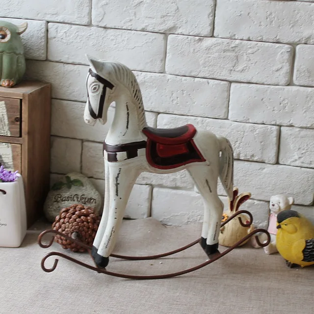 Online American Country Retro Wood Craft Rocking Horse American Country Retro Wood Craft Rocking Horse Decoration Vintage Home Decor Wedding Gift Furnishing Jewelry Ornaments