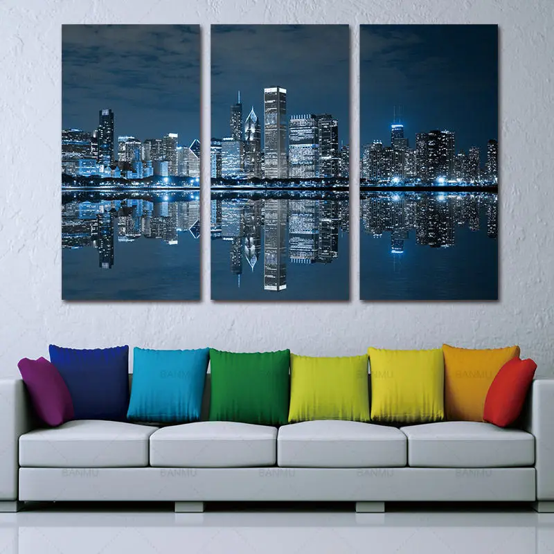 Wall Art Painting Picture Print On Blue Cool Buildings In