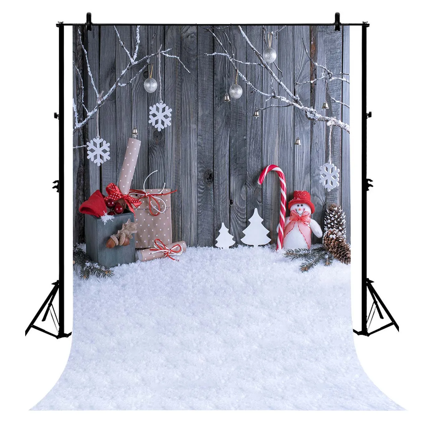 

5x7ft Winter Snow Christmas Snowman Tree Wooden Wall Polyester Photo Background Portrait Backdrop