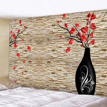 Vase On The Stone Wall Printed Tapestry Wall Hanging Large Size Wall Tapestry Cheap Hippie Boho Wall Tapestries Mandala Fabric plant leaves in the vase printed tassel wall hanging painting