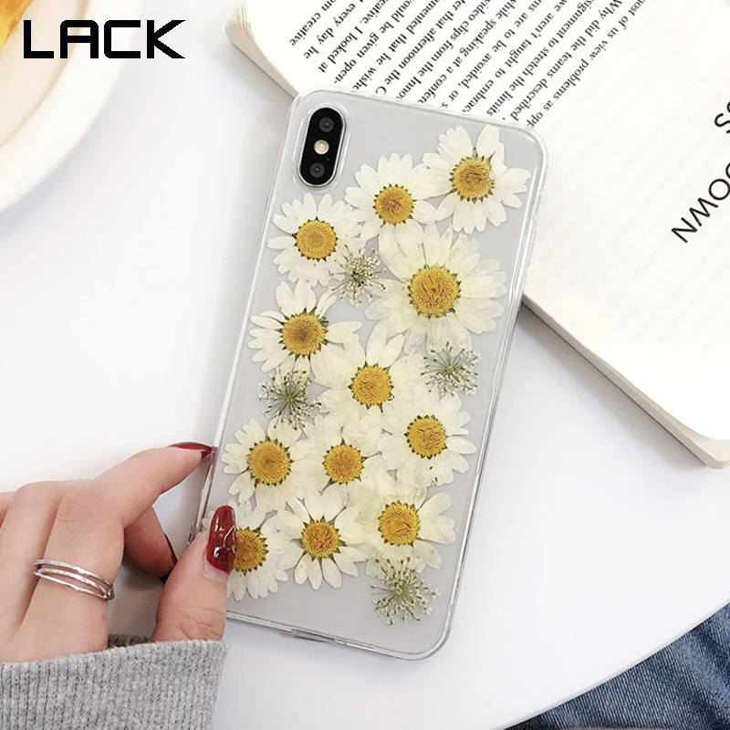 

LACK Cute Real Daisy Flowers Soft phone case for iphone X XS Max XR Cases For iphone 8 Plus 6 6s 7 Glossy Floral back cover Capa