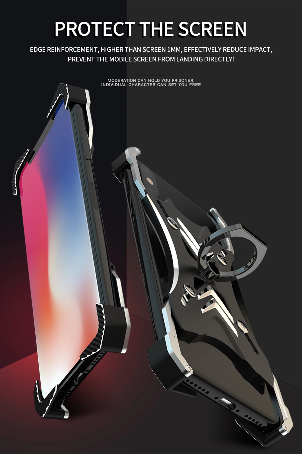 R-JUST для Apple iPhone X 10 чехол Роскошный 3D брендовый жесткий алюминиевый металлический каркас кольцо держатель Броня защитный чехол для телефона чехол